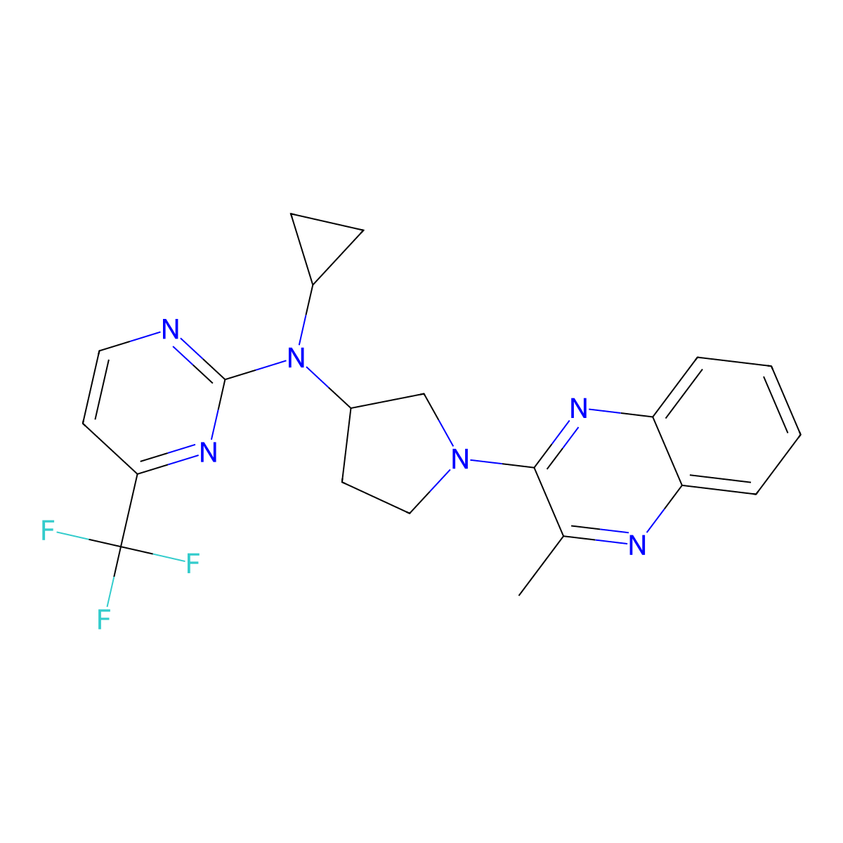 N-cyclopropyl-N-[1-(3-methylquinoxalin-2-yl)pyrrolidin-3-yl]-4-(trifluoromethyl)pyrimidin-2-amine molecular structure, CAS 3030729-30-4