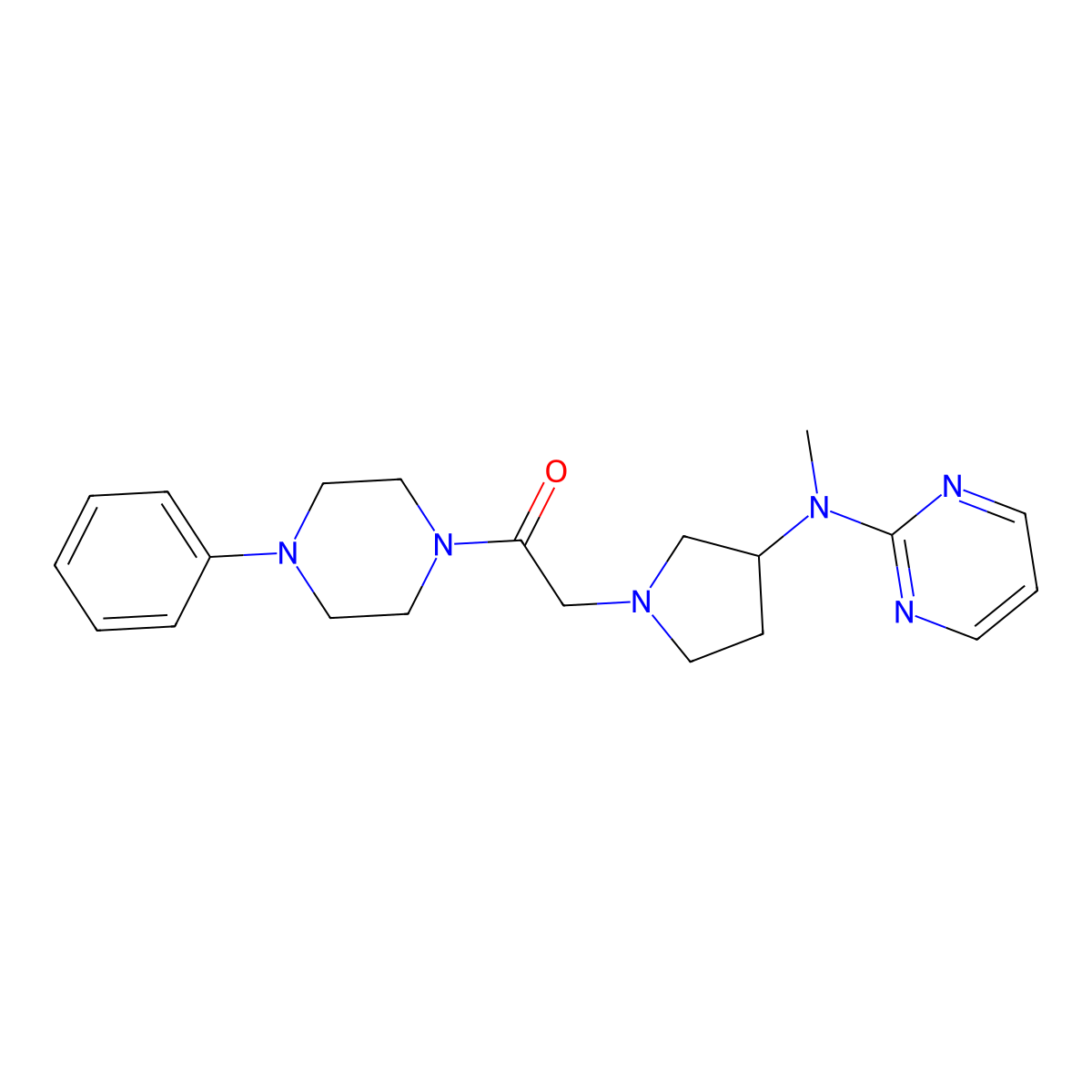 2-{3-[Methyl(pyrimidin-2-yl)amino]pyrrolidin-1-yl}-1-(4-phenylpiperazin-1-yl)ethan-1-one molecular structure, CAS 3030729-35-9
