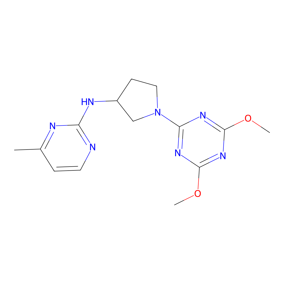 N-[1-(4,6-dimethoxy-1,3,5-triazin-2-yl)pyrrolidin-3-yl]-4-methylpyrimidin-2-amine molecular structure, CAS 3030729-37-1