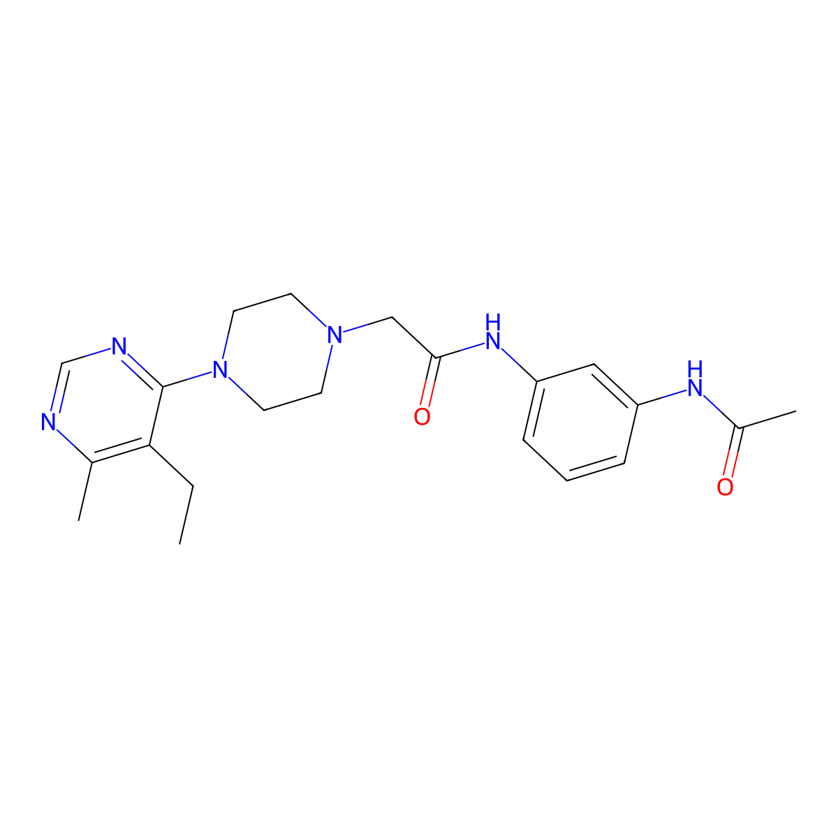 N-(3-acetamidophenyl)-2-[4-(5-ethyl-6-methylpyrimidin-4-yl)piperazin-1-yl]acetamide molecular structure, CAS 3030730-12-9