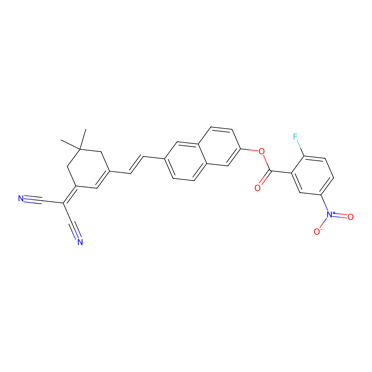 [6-[(E)-2-[3-(dicyanomethylidene)-5,5-dimethylcyclohexen-1-yl]ethenyl]naphthalen-2-yl] 2-fluoro-5-nitrobenzoate molecular structure, CAS 3030735-86-2