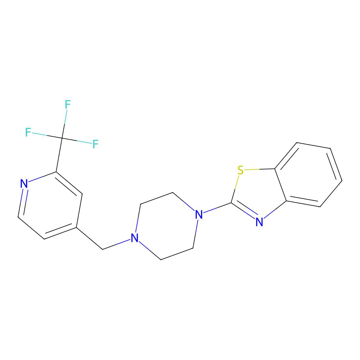 2-[4-[[2-(Trifluoromethyl)pyridin-4-yl]methyl]piperazin-1-yl]-1,3-benzothiazole molecular structure, CAS 3030736-30-9