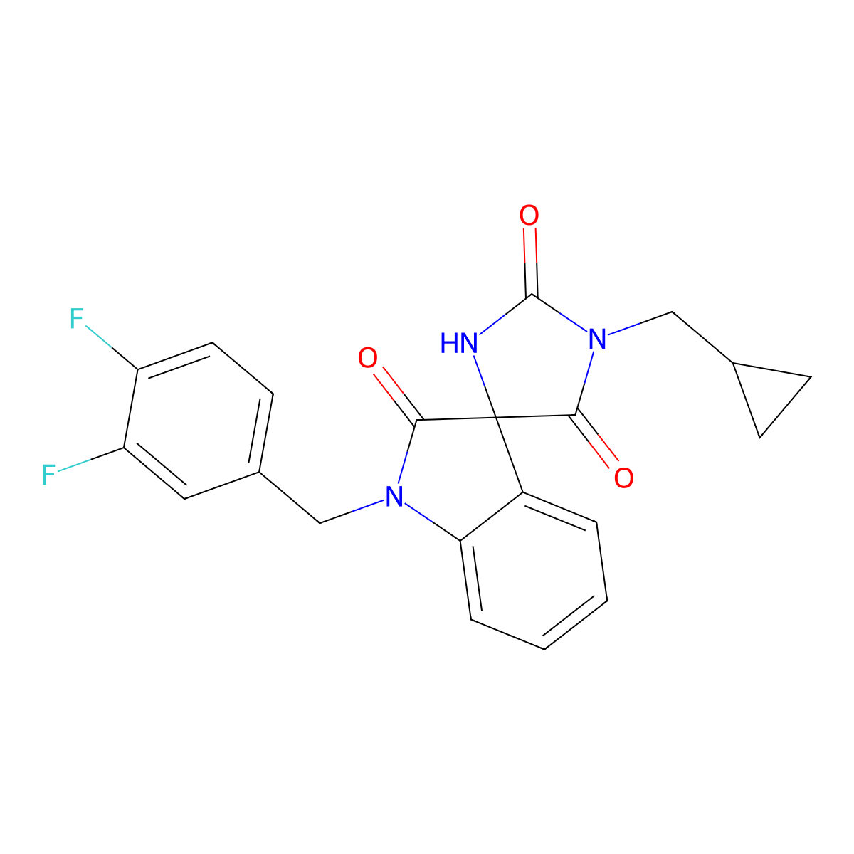 3-(Cyclopropylmethyl)-1'-[(3,4-difluorophenyl)methyl]spiro[imidazolidine-5,3'-indole]-2,2',4-trione molecular structure, CAS 3030742-07-2