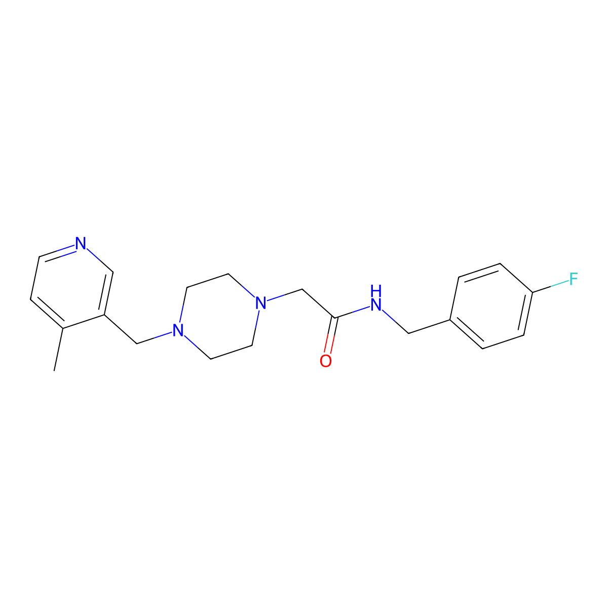 N-[(4-fluorophenyl)methyl]-2-[4-[(4-methylpyridin-3-yl)methyl]piperazin-1-yl]acetamide molecular structure, CAS 3030744-93-2