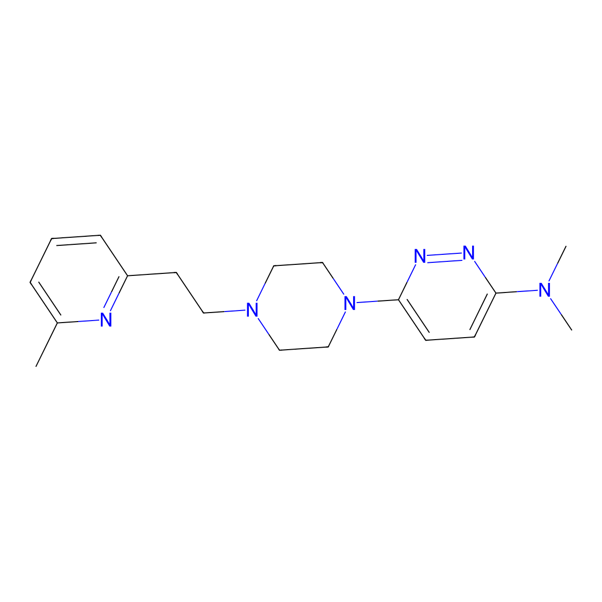 N,N-dimethyl-6-[4-[2-(6-methylpyridin-2-yl)ethyl]piperazin-1-yl]pyridazin-3-amine molecular structure, CAS 3030747-16-8