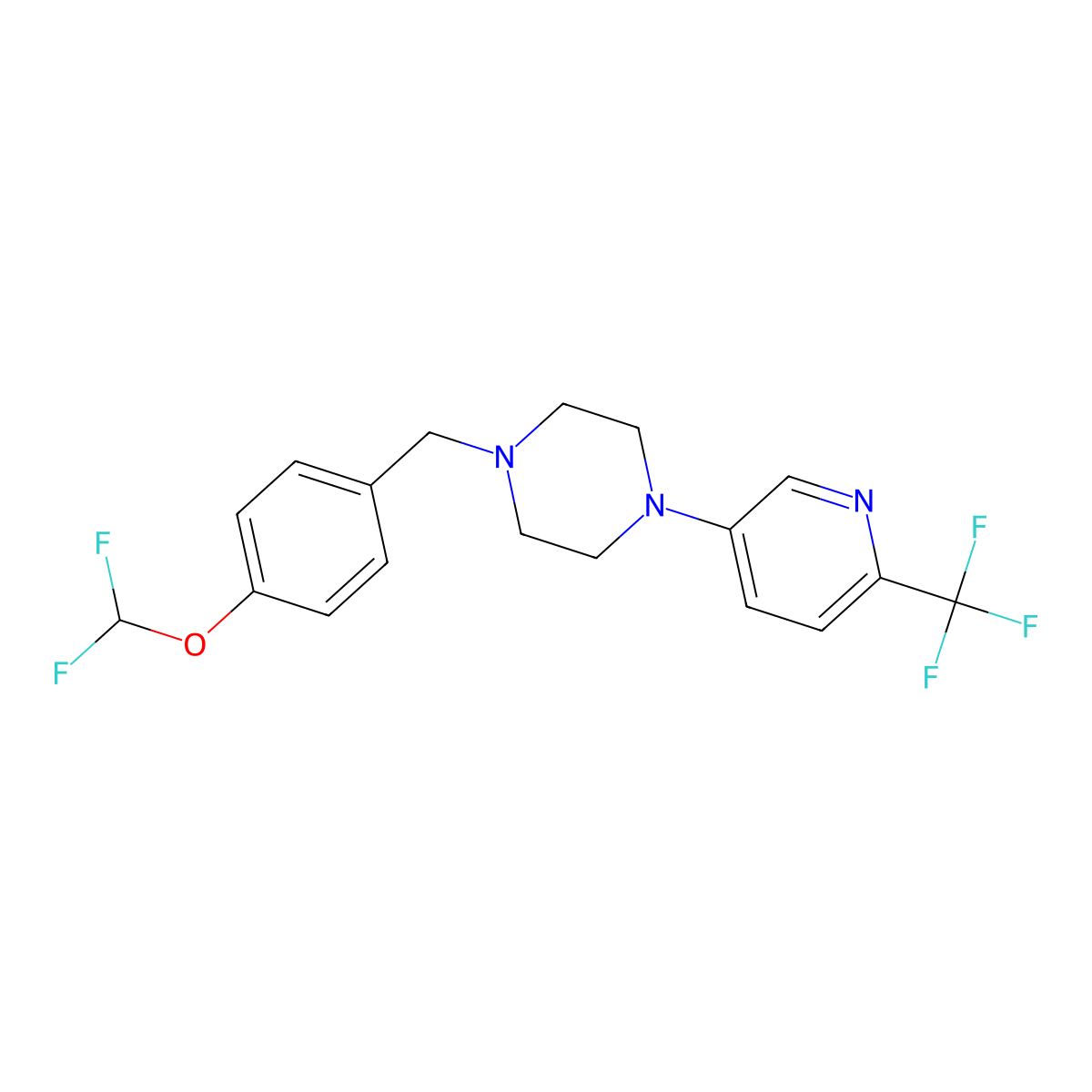 1-[[4-(Difluoromethoxy)phenyl]methyl]-4-[6-(trifluoromethyl)pyridin-3-yl]piperazine molecular structure, CAS 3030761-62-4