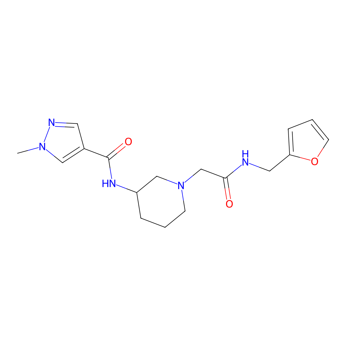 N-[1-({[(furan-2-yl)methyl]carbamoyl}methyl)piperidin-3-yl]-1-methyl-1H-pyrazole-4-carboxamide molecular structure, CAS 3030761-64-6