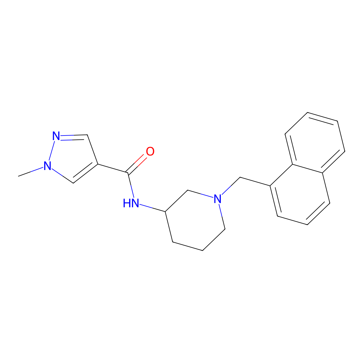 1-methyl-N-{1-[(naphthalen-1-yl)methyl]piperidin-3-yl}-1H-pyrazole-4-carboxamide molecular structure, CAS 3030761-69-1