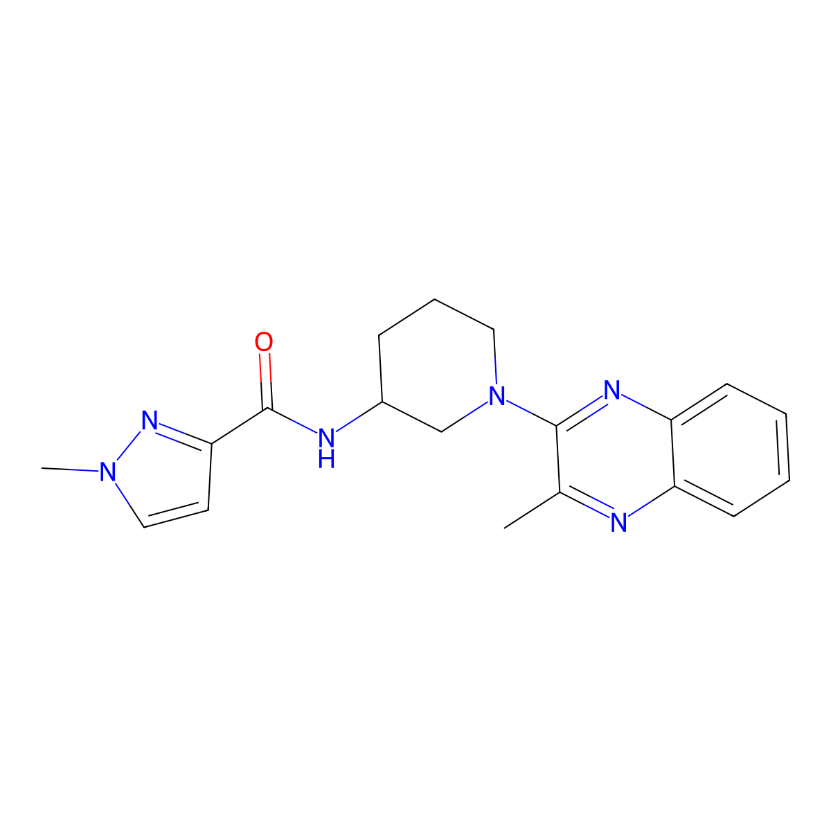 1-methyl-N-[1-(3-methylquinoxalin-2-yl)piperidin-3-yl]-1H-pyrazole-3-carboxamide molecular structure, CAS 3030761-89-5
