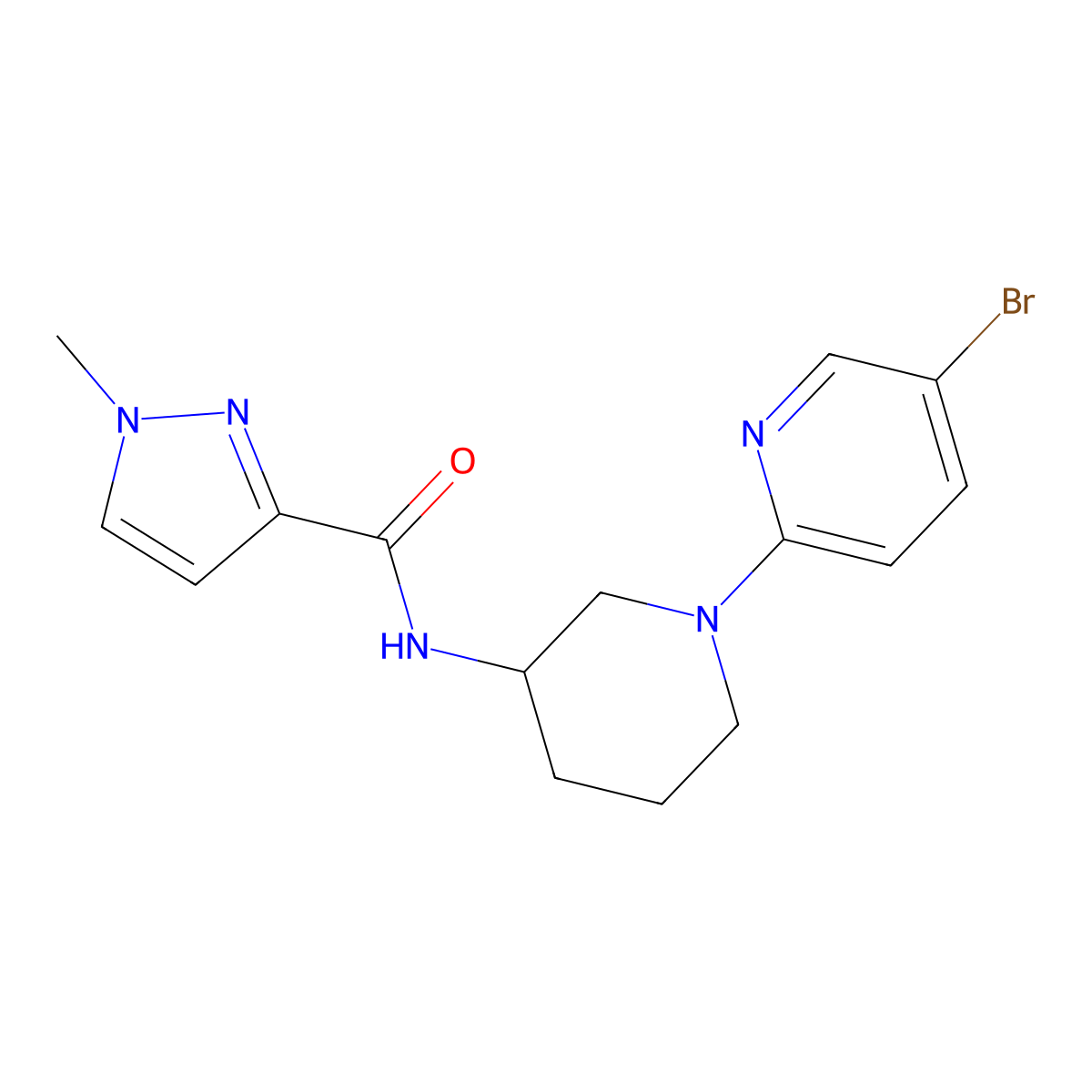 N-[1-(5-bromopyridin-2-yl)piperidin-3-yl]-1-methyl-1H-pyrazole-3-carboxamide molecular structure, CAS 3030761-92-0