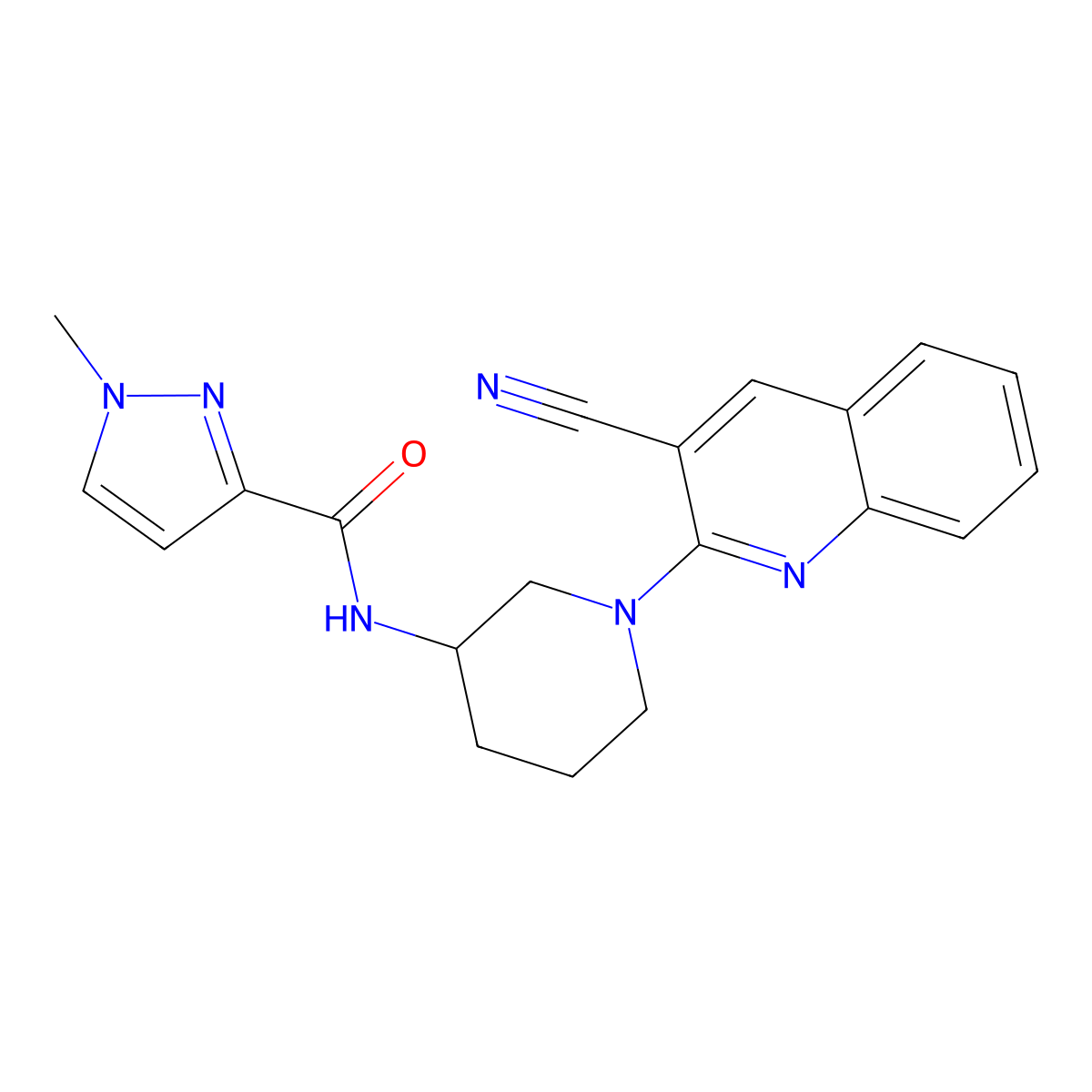 N-[1-(3-cyanoquinolin-2-yl)piperidin-3-yl]-1-methyl-1H-pyrazole-3-carboxamide molecular structure, CAS 3030762-07-0