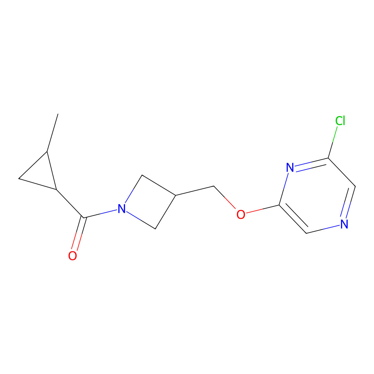 2-Chloro-6-{[1-(2-methylcyclopropanecarbonyl)azetidin-3-yl]methoxy}pyrazine molecular structure, CAS 3030762-09-2