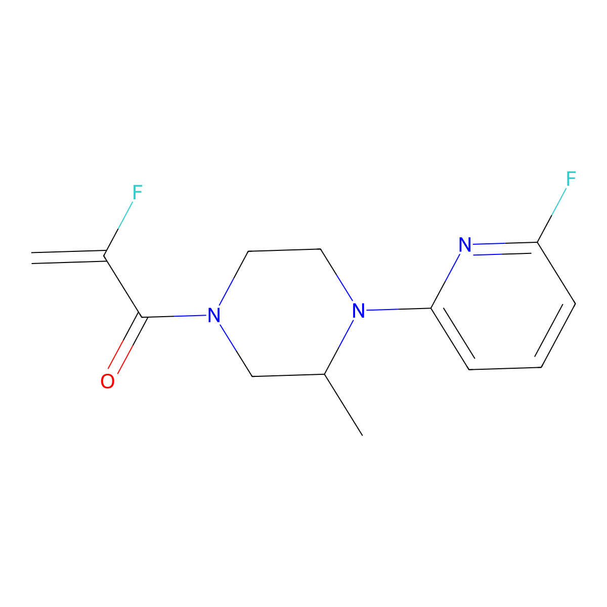2-Fluoro-1-[4-(6-fluoropyridin-2-yl)-3-methylpiperazin-1-yl]prop-2-en-1-one molecular structure, CAS 3030762-12-7