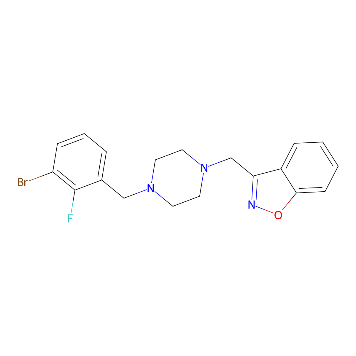 3-[[4-[(3-Bromo-2-fluorophenyl)methyl]piperazin-1-yl]methyl]-1,2-benzoxazole molecular structure, CAS 3030762-13-8