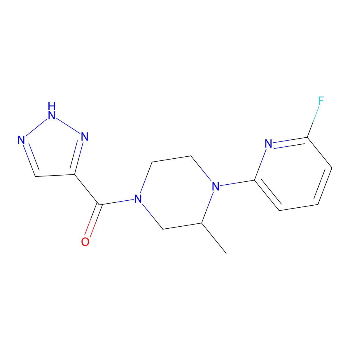 1-(6-fluoropyridin-2-yl)-2-methyl-4-(2H-1,2,3-triazole-4-carbonyl)piperazine molecular structure, CAS 3030762-14-9