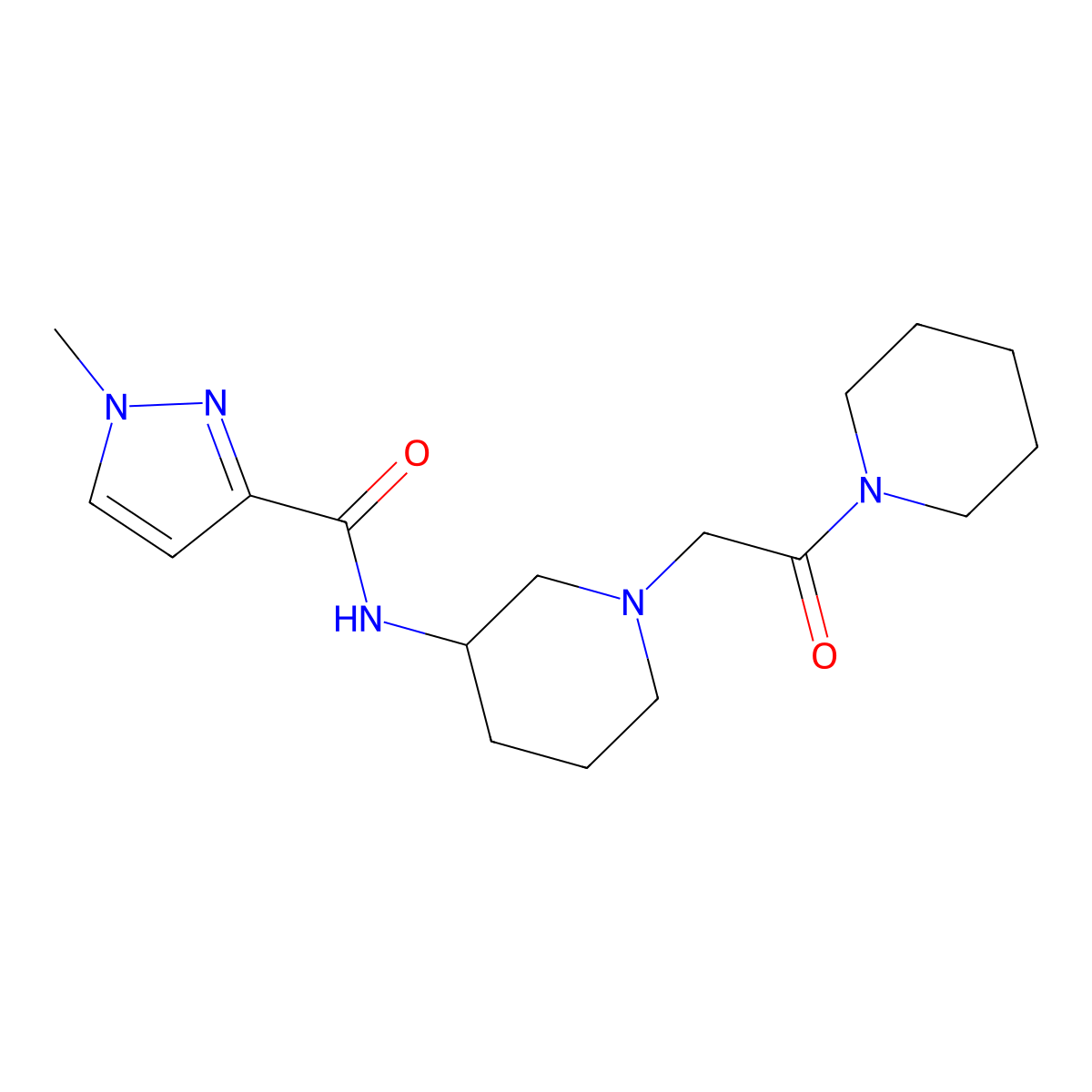 1-methyl-N-{1-[2-oxo-2-(piperidin-1-yl)ethyl]piperidin-3-yl}-1H-pyrazole-3-carboxamide molecular structure, CAS 3030762-88-7