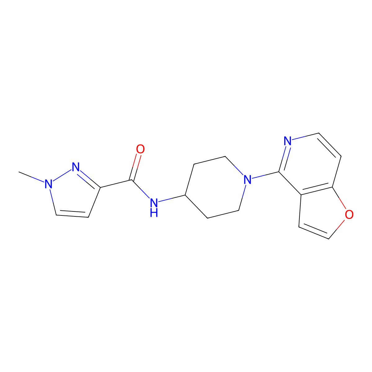 N-(1-{furo[3,2-c]pyridin-4-yl}piperidin-4-yl)-1-methyl-1H-pyrazole-3-carboxamide molecular structure, CAS 3030763-00-6