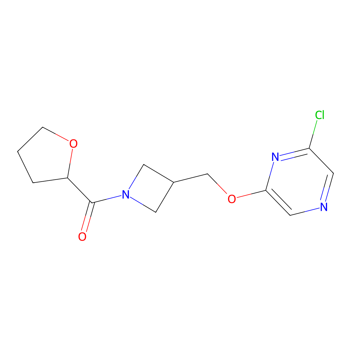 2-Chloro-6-{[1-(oxolane-2-carbonyl)azetidin-3-yl]methoxy}pyrazine molecular structure, CAS 3030763-11-9