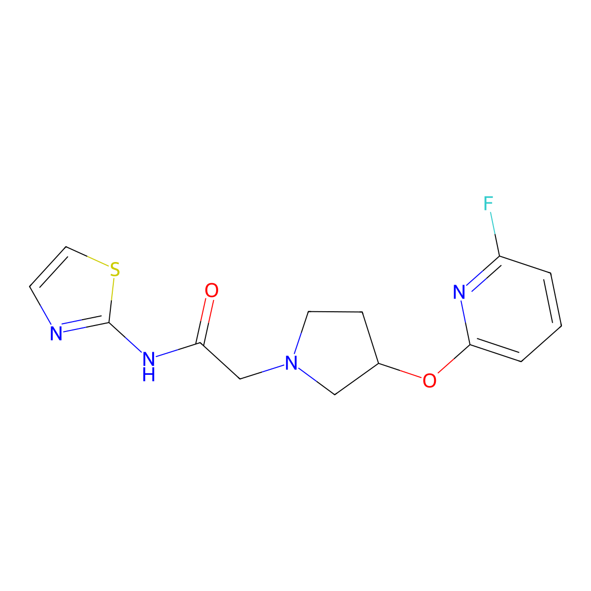 2-{3-[(6-fluoropyridin-2-yl)oxy]pyrrolidin-1-yl}-N-(1,3-thiazol-2-yl)acetamide molecular structure, CAS 3030763-16-4