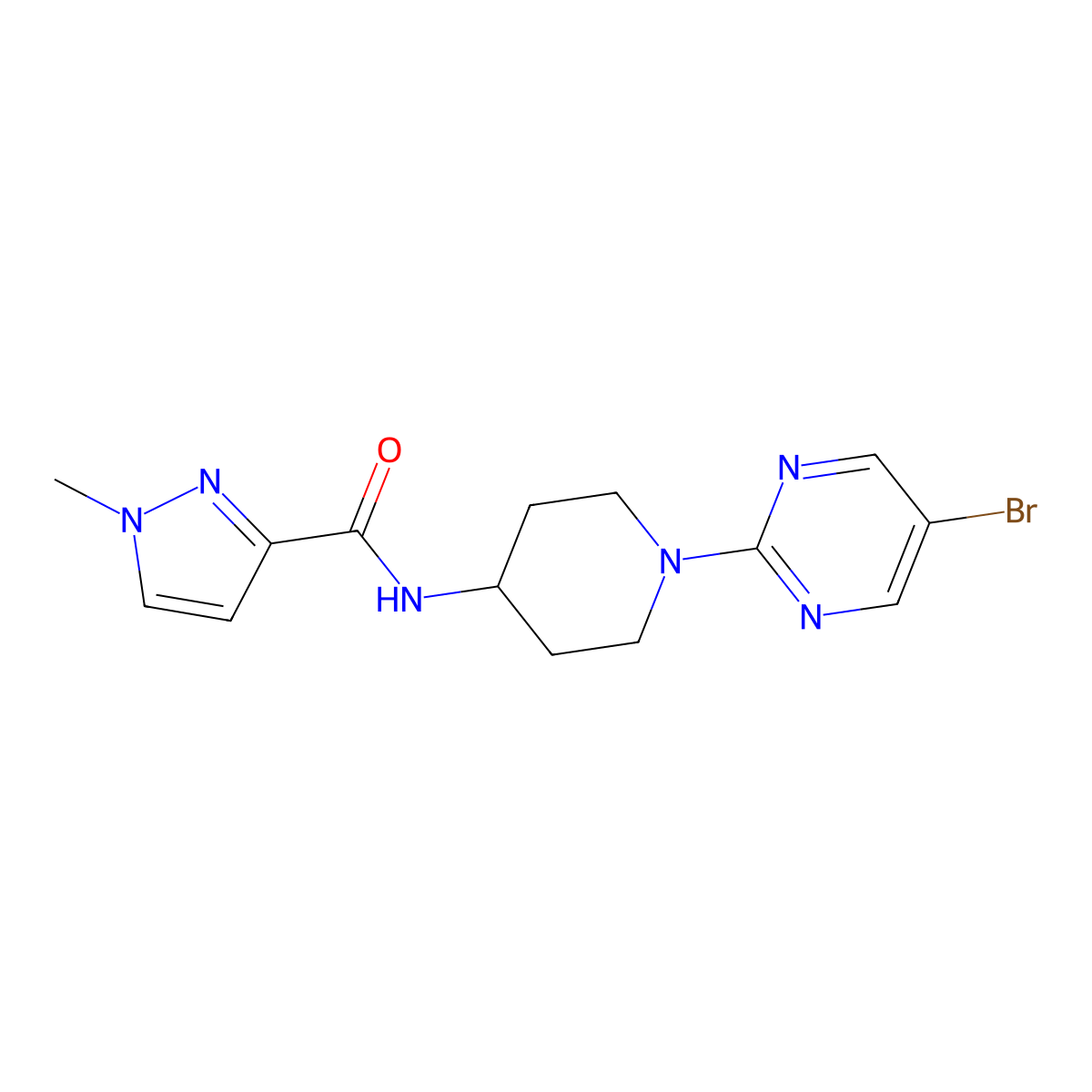 N-[1-(5-bromopyrimidin-2-yl)piperidin-4-yl]-1-methyl-1H-pyrazole-3-carboxamide molecular structure, CAS 3030763-30-2