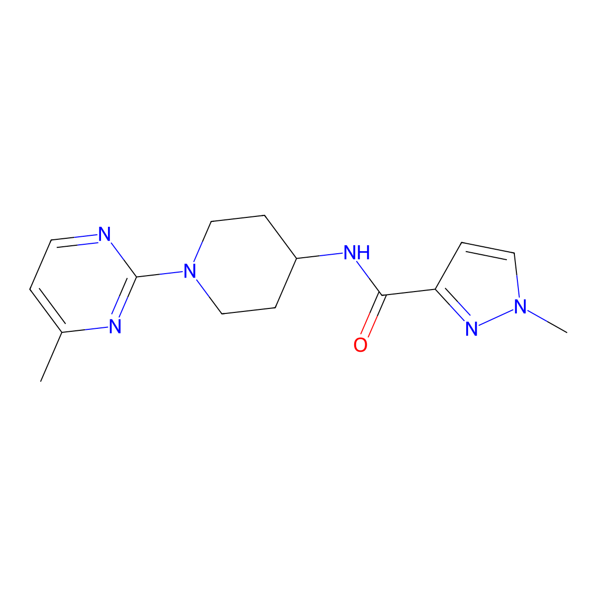 1-methyl-N-[1-(4-methylpyrimidin-2-yl)piperidin-4-yl]-1H-pyrazole-3-carboxamide molecular structure, CAS 3030763-48-2