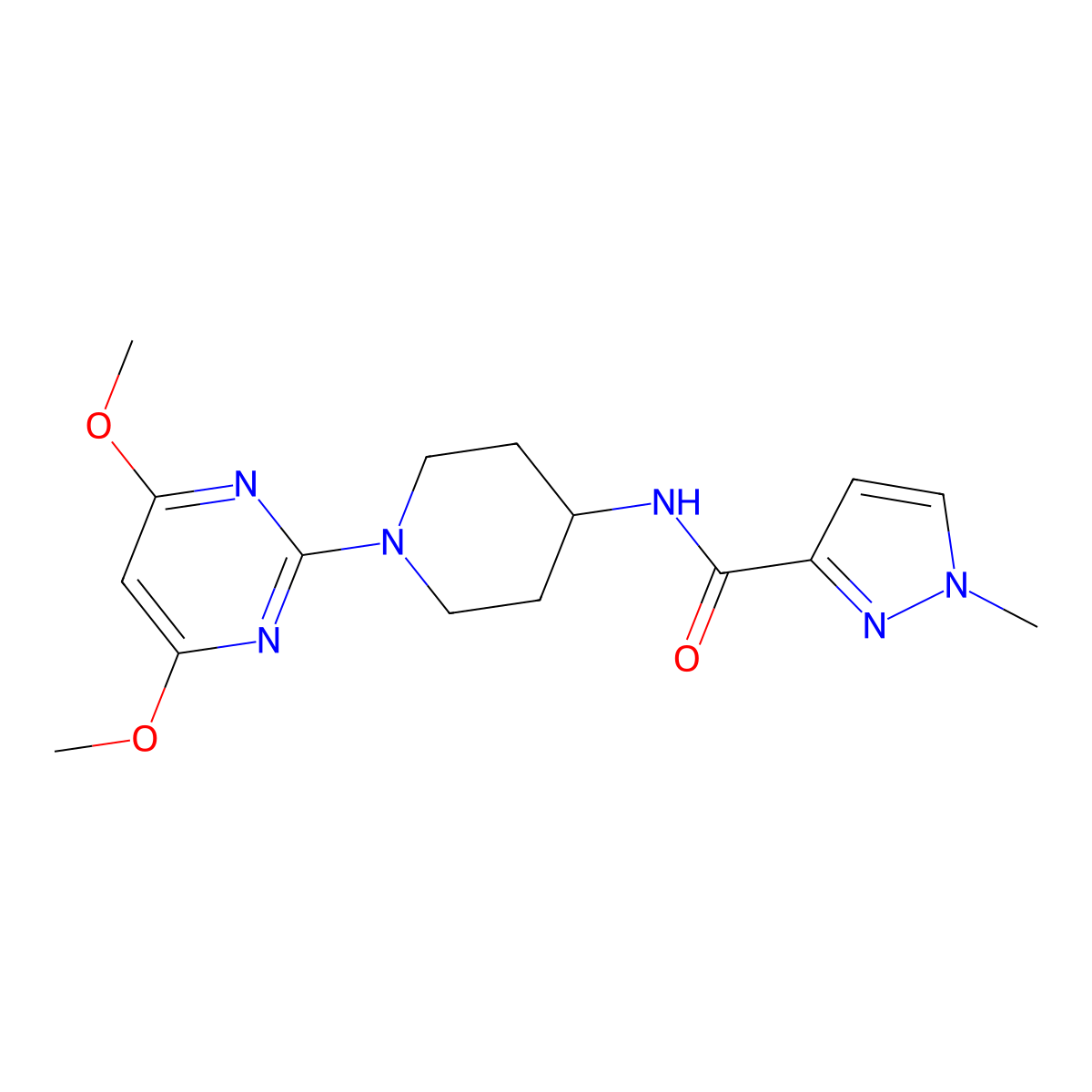 N-[1-(4,6-dimethoxypyrimidin-2-yl)piperidin-4-yl]-1-methyl-1H-pyrazole-3-carboxamide molecular structure, CAS 3030763-53-9