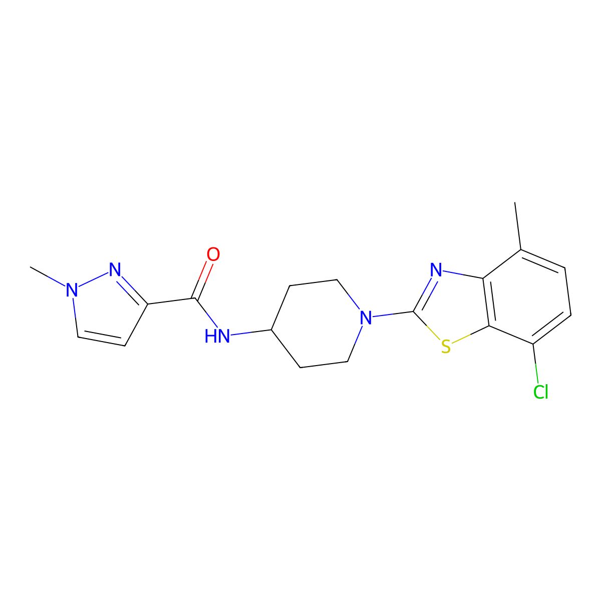 N-[1-(7-chloro-4-methyl-1,3-benzothiazol-2-yl)piperidin-4-yl]-1-methyl-1H-pyrazole-3-carboxamide molecular structure, CAS 3030763-87-9