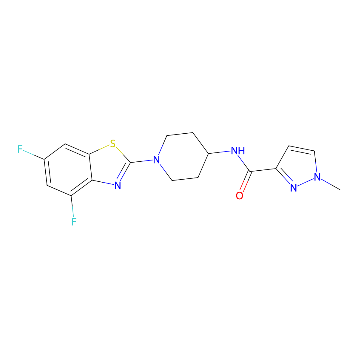 N-[1-(4,6-difluoro-1,3-benzothiazol-2-yl)piperidin-4-yl]-1-methyl-1H-pyrazole-3-carboxamide molecular structure, CAS 3030763-93-7