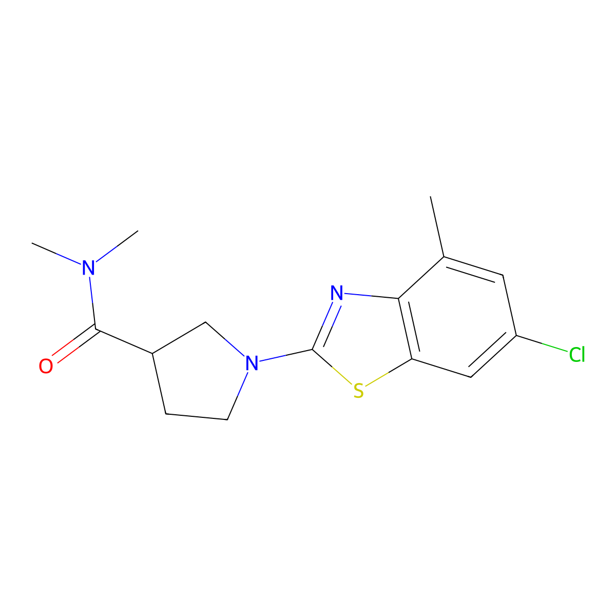 1-(6-chloro-4-methyl-1,3-benzothiazol-2-yl)-N,N-dimethylpyrrolidine-3-carboxamide molecular structure, CAS 3030763-98-2
