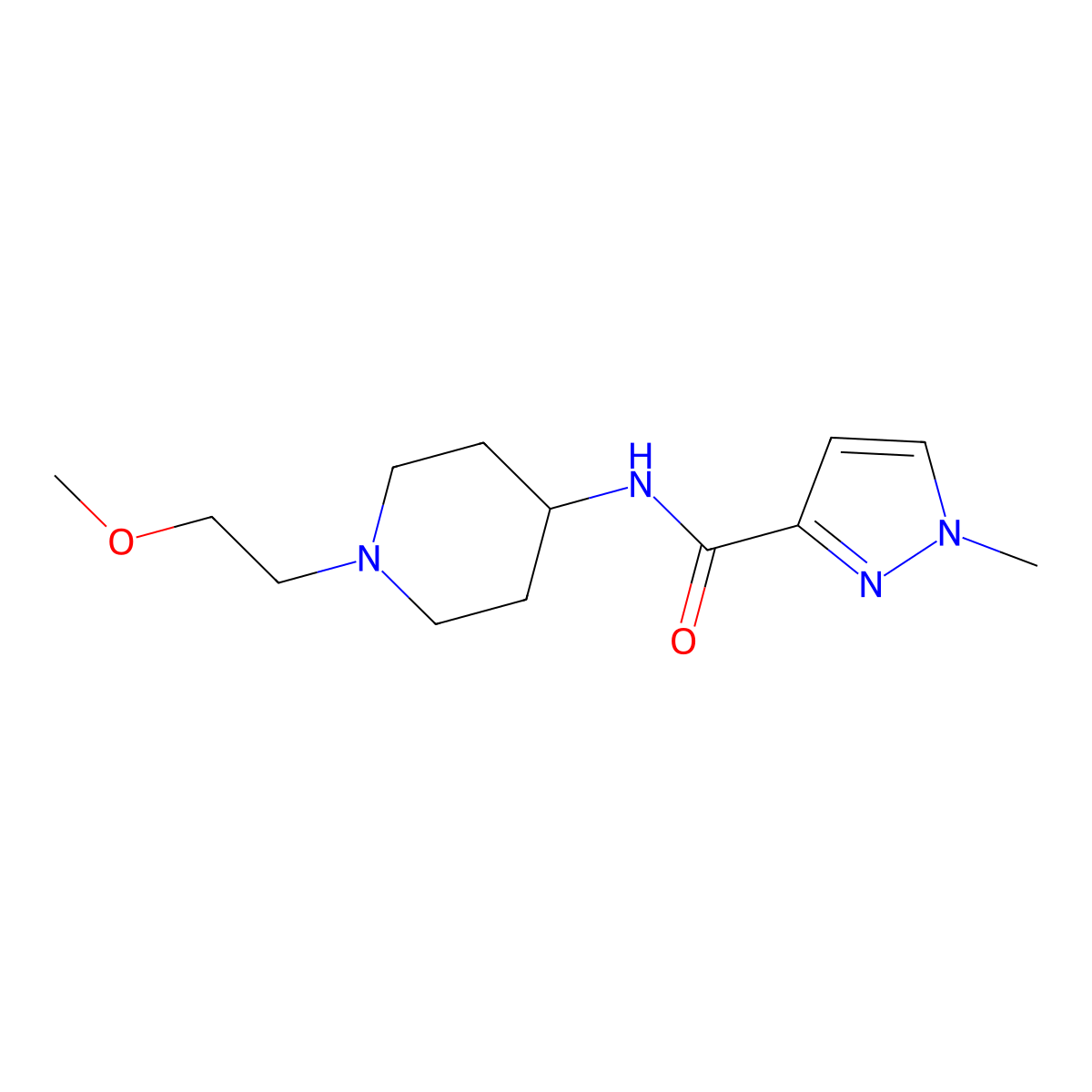 N-[1-(2-methoxyethyl)piperidin-4-yl]-1-methyl-1H-pyrazole-3-carboxamide molecular structure, CAS 3030764-10-1