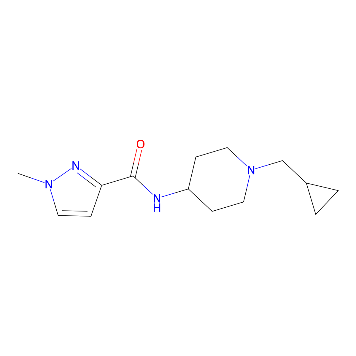 N-[1-(cyclopropylmethyl)piperidin-4-yl]-1-methyl-1H-pyrazole-3-carboxamide molecular structure, CAS 3030764-17-8