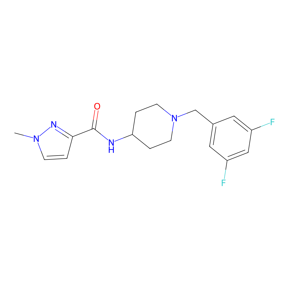 N-{1-[(3,5-difluorophenyl)methyl]piperidin-4-yl}-1-methyl-1H-pyrazole-3-carboxamide molecular structure, CAS 3030764-31-6