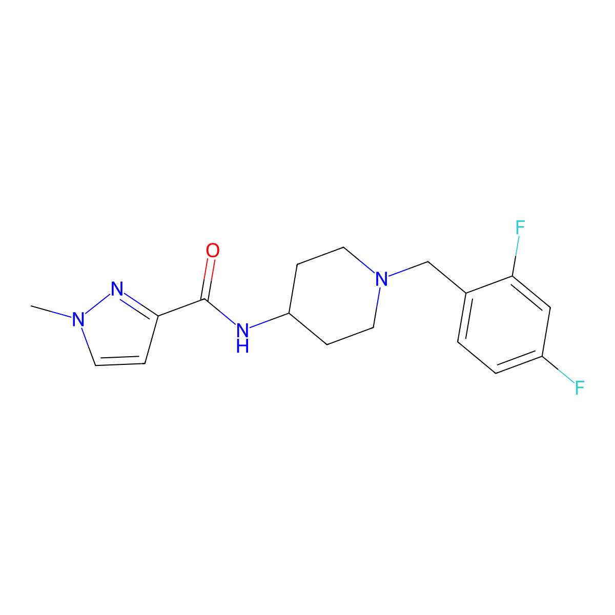 N-{1-[(2,4-difluorophenyl)methyl]piperidin-4-yl}-1-methyl-1H-pyrazole-3-carboxamide molecular structure, CAS 3030764-35-0