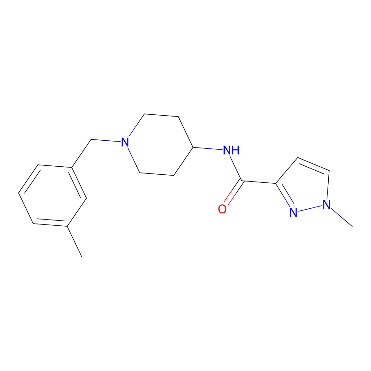 1-methyl-N-{1-[(3-methylphenyl)methyl]piperidin-4-yl}-1H-pyrazole-3-carboxamide molecular structure, CAS 3030764-48-5