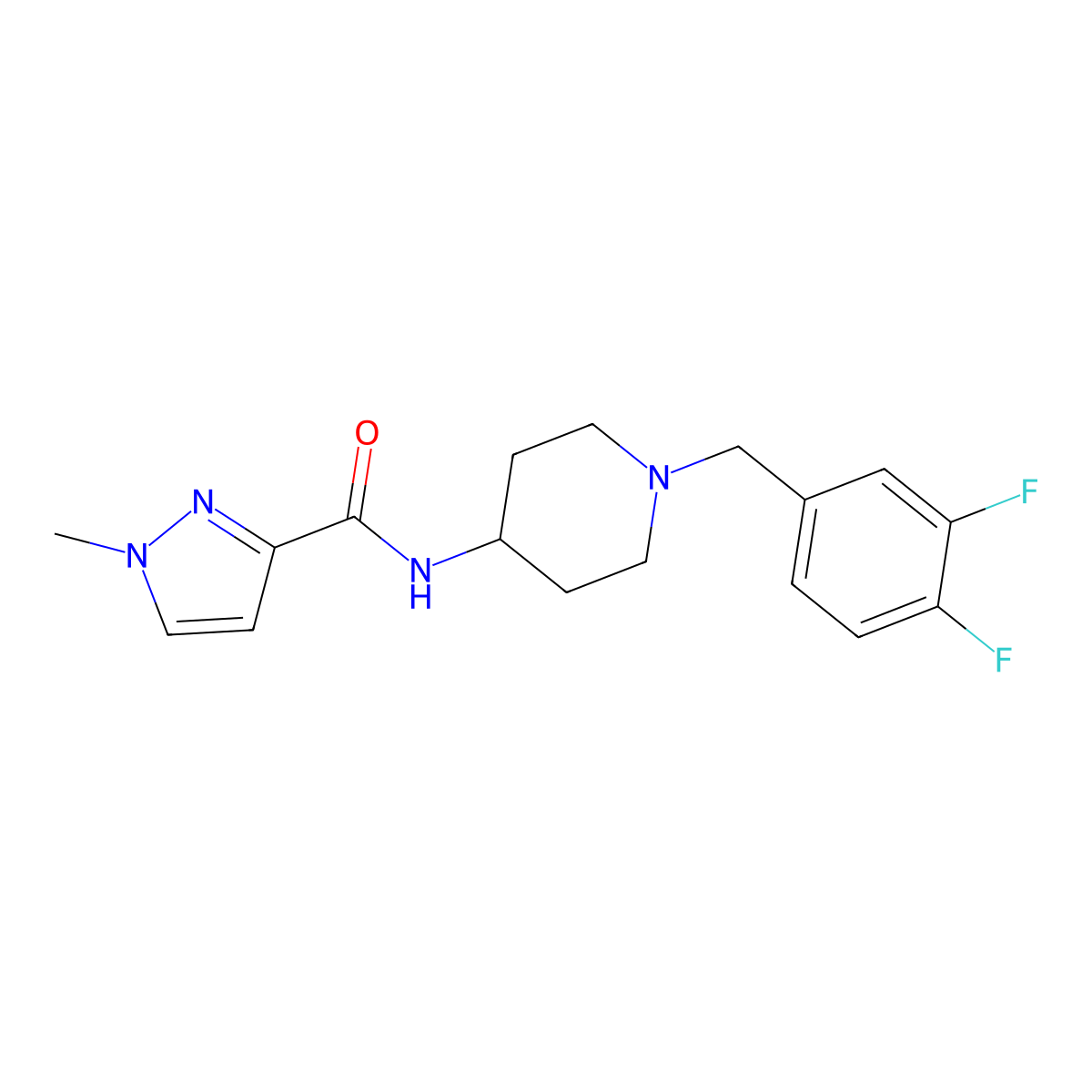 N-{1-[(3,4-difluorophenyl)methyl]piperidin-4-yl}-1-methyl-1H-pyrazole-3-carboxamide molecular structure, CAS 3030764-54-3