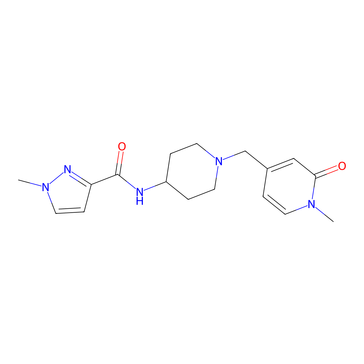 1-methyl-N-{1-[(1-methyl-2-oxo-1,2-dihydropyridin-4-yl)methyl]piperidin-4-yl}-1H-pyrazole-3-carboxamide molecular structure, CAS 3030764-59-8