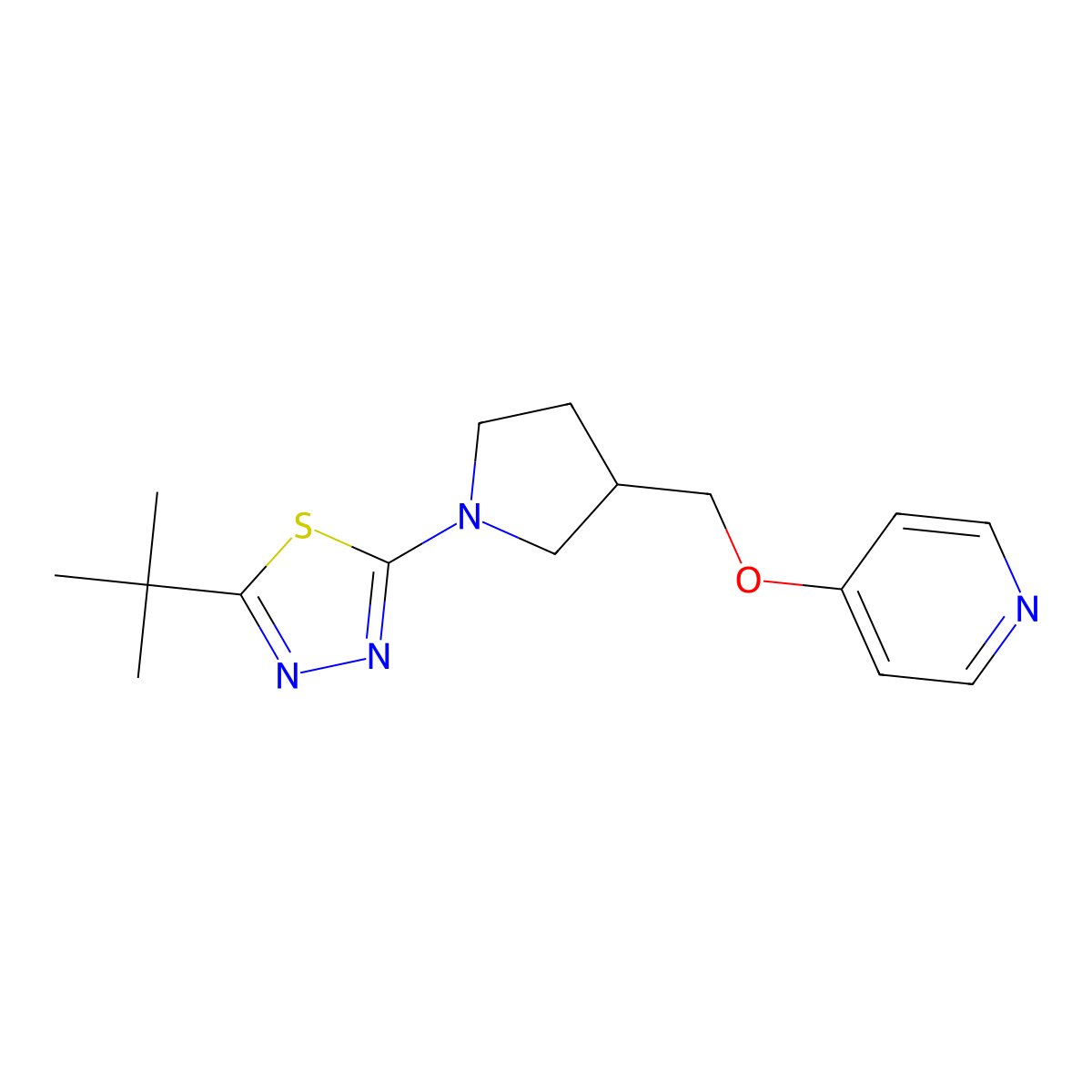 4-{[1-(5-Tert-butyl-1,3,4-thiadiazol-2-yl)pyrrolidin-3-yl]methoxy}pyridine molecular structure, CAS 3030764-67-8
