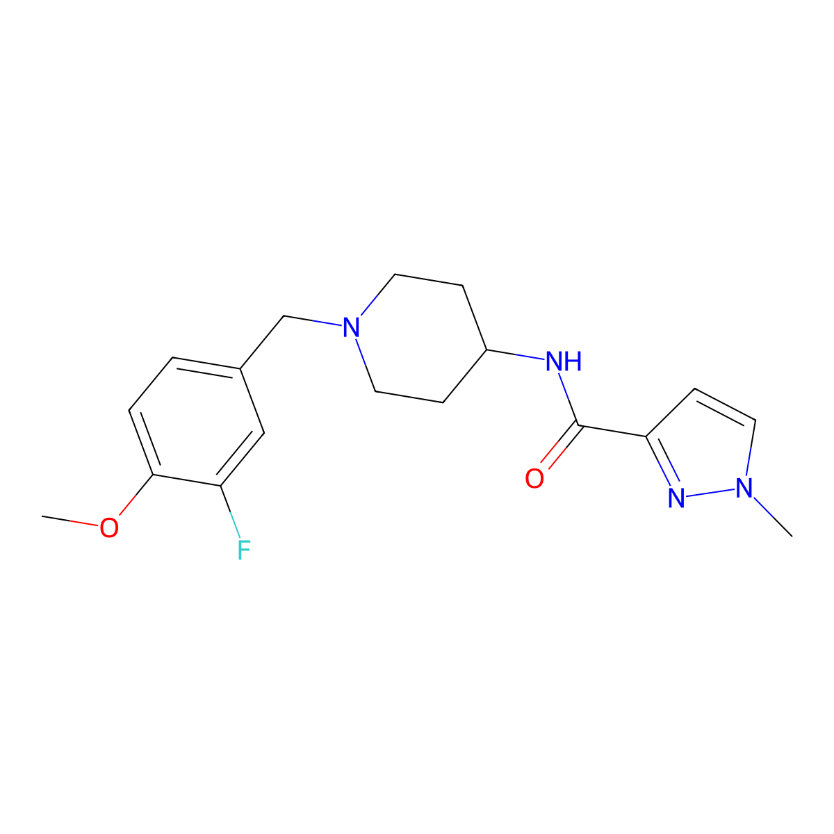 N-{1-[(3-fluoro-4-methoxyphenyl)methyl]piperidin-4-yl}-1-methyl-1H-pyrazole-3-carboxamide molecular structure, CAS 3030764-76-9