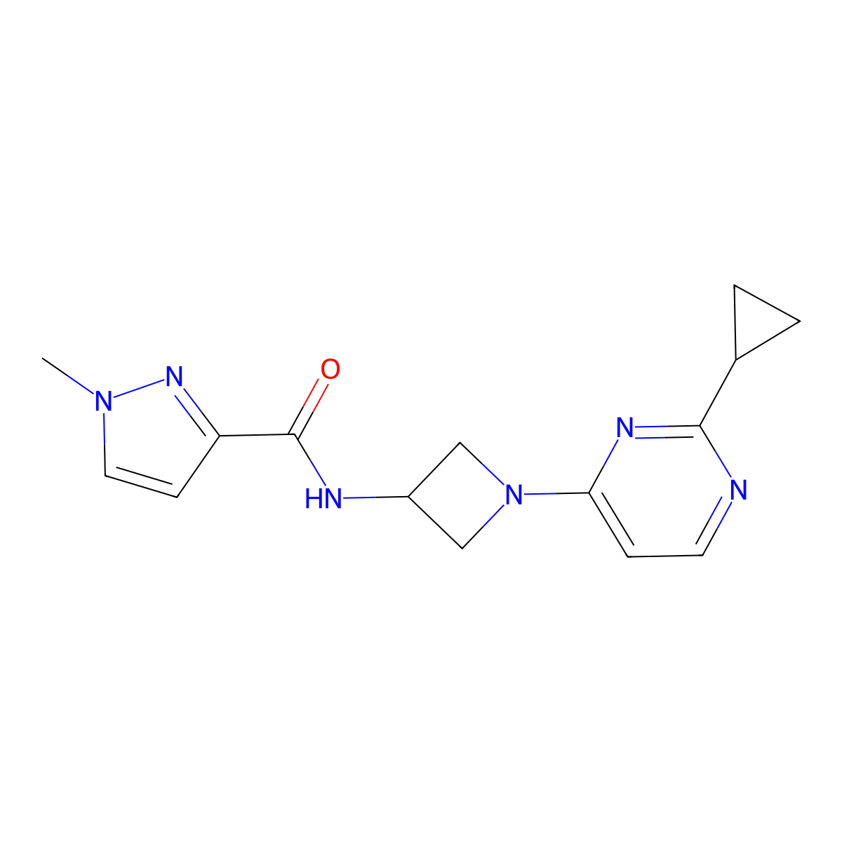 N-[1-(2-cyclopropylpyrimidin-4-yl)azetidin-3-yl]-1-methyl-1H-pyrazole-3-carboxamide molecular structure, CAS 3030764-81-6