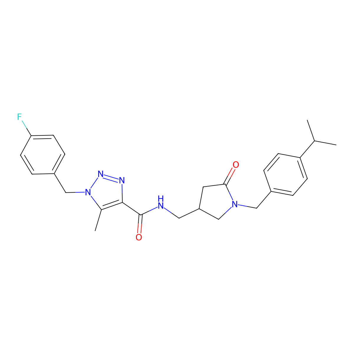 1-[(4-fluorophenyl)methyl]-5-methyl-N-[(5-oxo-1-{[4-(propan-2-yl)phenyl]methyl}pyrrolidin-3-yl)methyl]-1H-1,2,3-triazole-4-carboxamide molecular structure, CAS 3030765-21-7