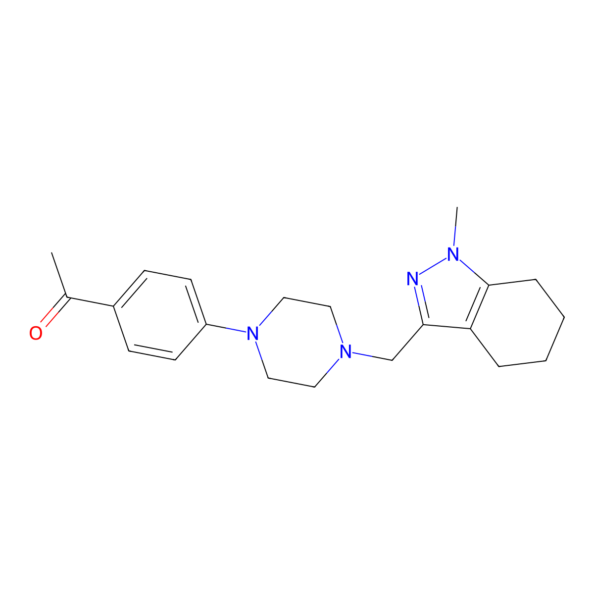 1-(4-{4-[(1-methyl-4,5,6,7-tetrahydro-1H-indazol-3-yl)methyl]piperazin-1-yl}phenyl)ethan-1-one molecular structure, CAS 3030765-27-3