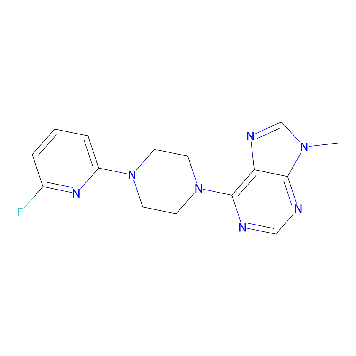 6-[4-(6-fluoropyridin-2-yl)piperazin-1-yl]-9-methyl-9H-purine molecular structure, CAS 3030765-38-6
