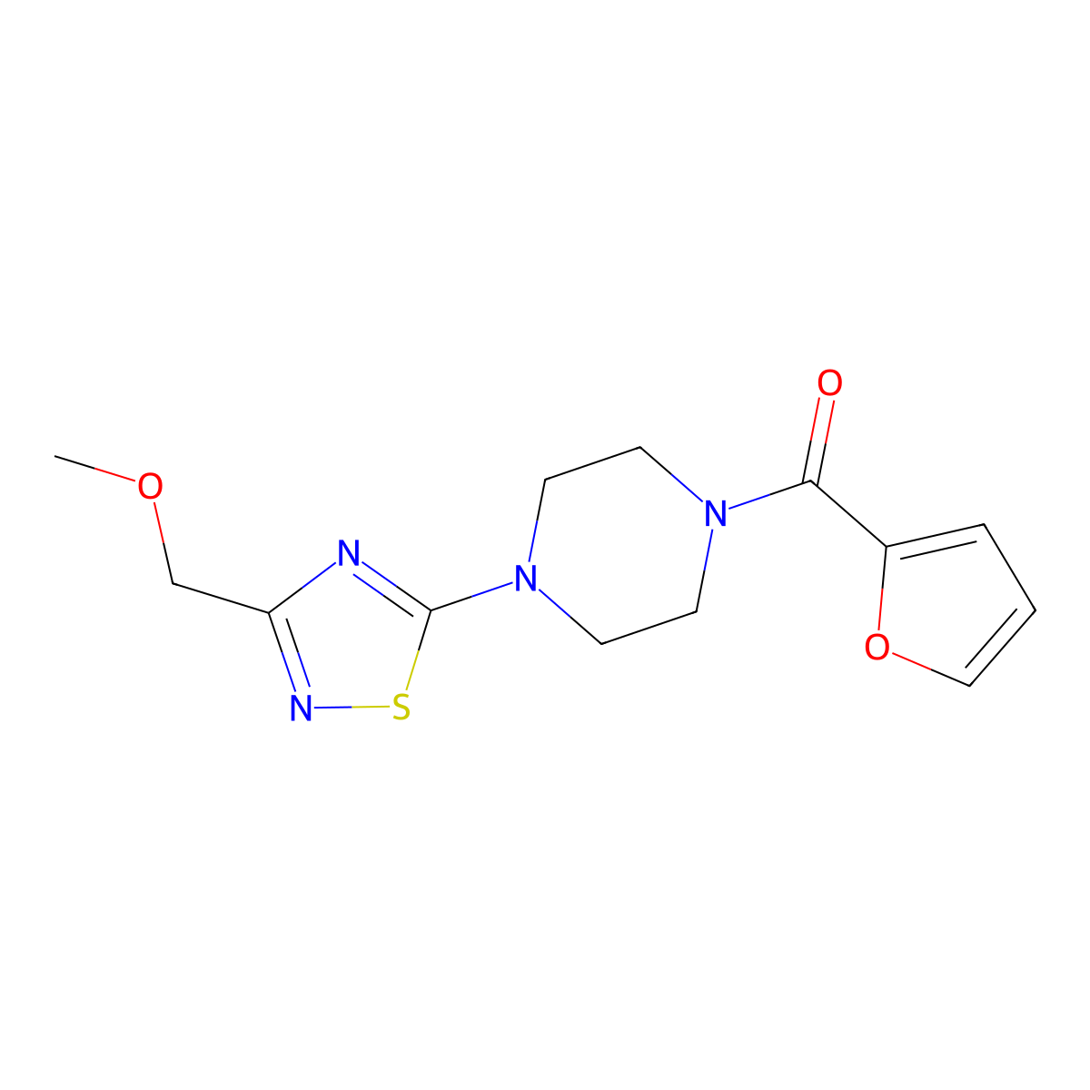 1-(Furan-2-carbonyl)-4-[3-(methoxymethyl)-1,2,4-thiadiazol-5-yl]piperazine molecular structure, CAS 3030765-60-4