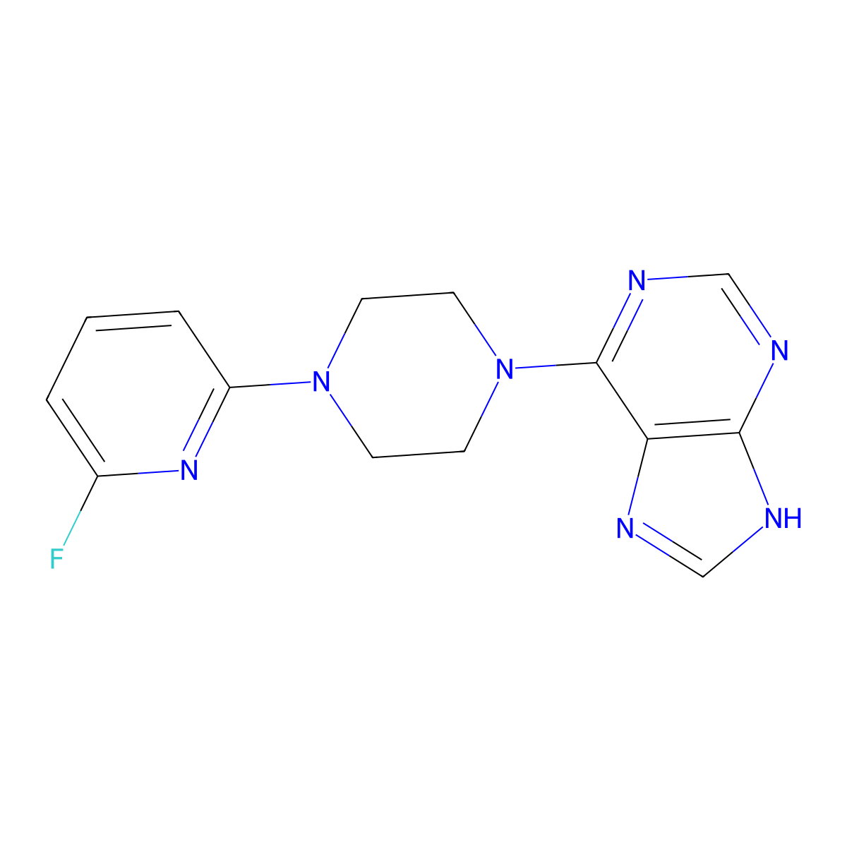 6-[4-(6-fluoropyridin-2-yl)piperazin-1-yl]-9H-purine molecular structure, CAS 3030765-67-1