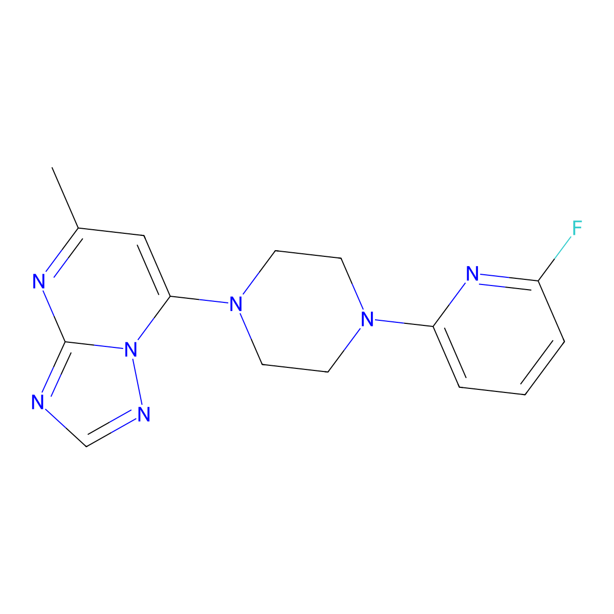 1-(6-Fluoropyridin-2-yl)-4-{5-methyl-[1,2,4]triazolo[1,5-a]pyrimidin-7-yl}piperazine molecular structure, CAS 3030765-72-8