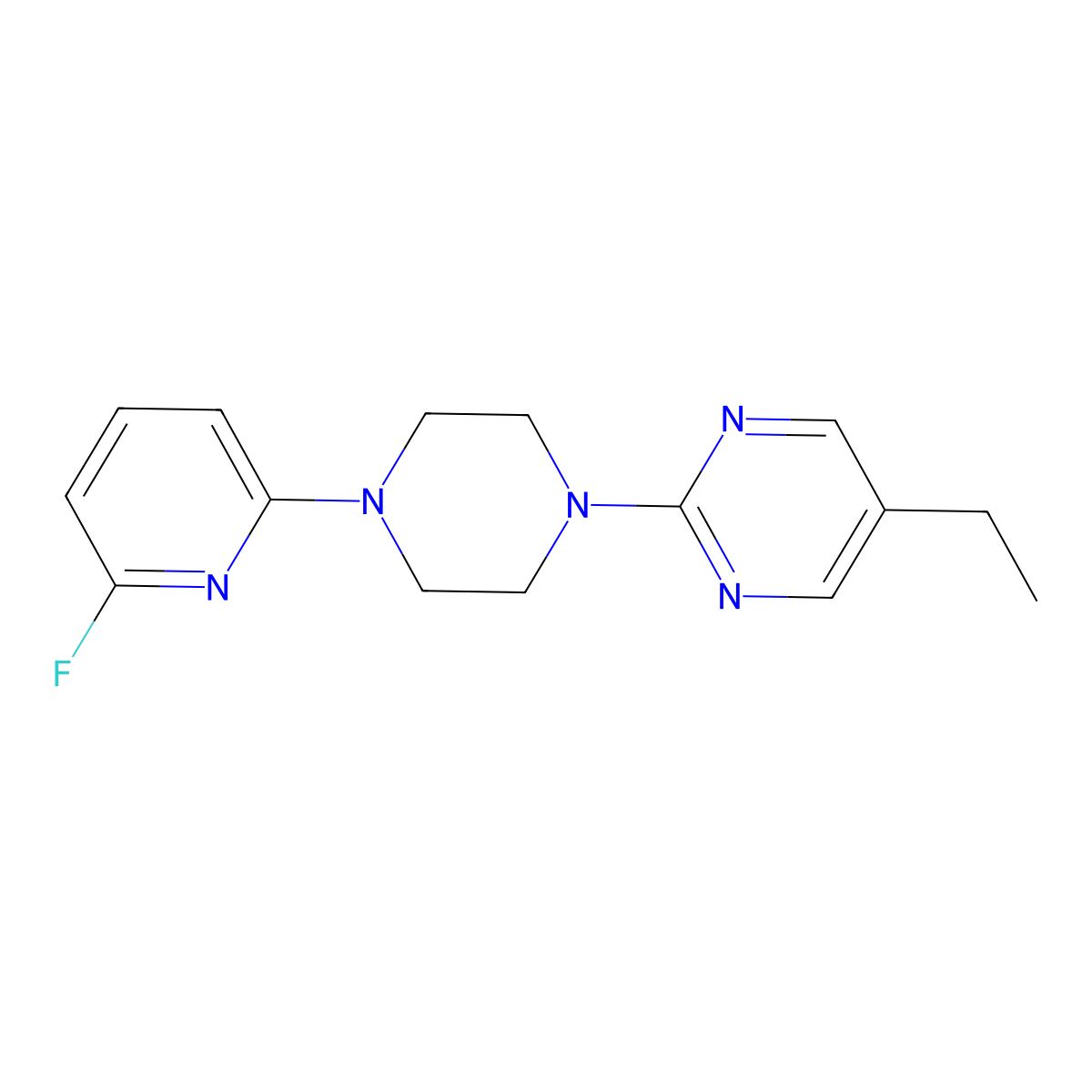 5-Ethyl-2-[4-(6-fluoropyridin-2-yl)piperazin-1-yl]pyrimidine molecular structure, CAS 3030765-90-0