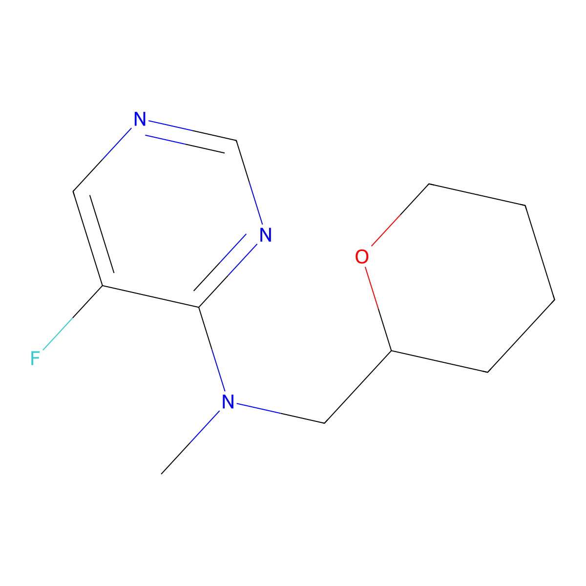 5-fluoro-N-methyl-N-[(oxan-2-yl)methyl]pyrimidin-4-amine molecular structure, CAS 3030765-98-8