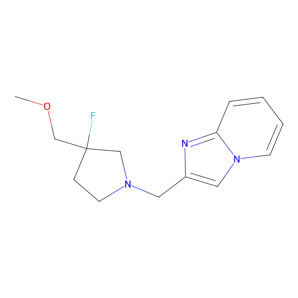 3-Fluoro-1-({imidazo[1,2-a]pyridin-2-yl}methyl)-3-(methoxymethyl)pyrrolidine molecular structure, CAS 3030766-23-2