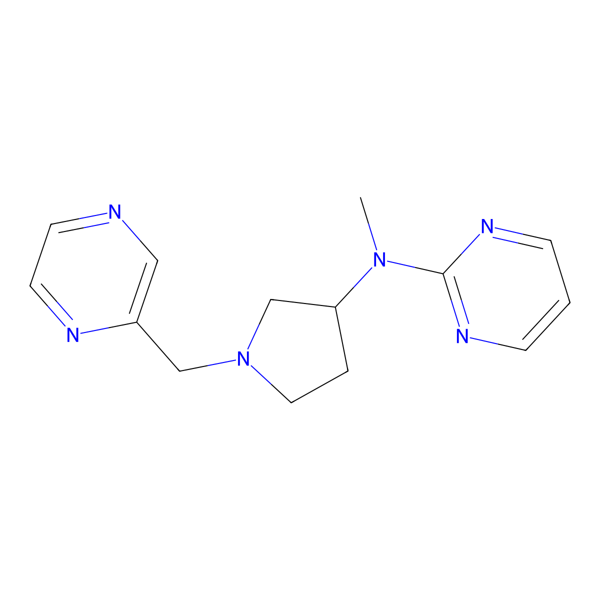 N-methyl-N-{1-[(pyrazin-2-yl)methyl]pyrrolidin-3-yl}pyrimidin-2-amine molecular structure, CAS 3030766-24-3