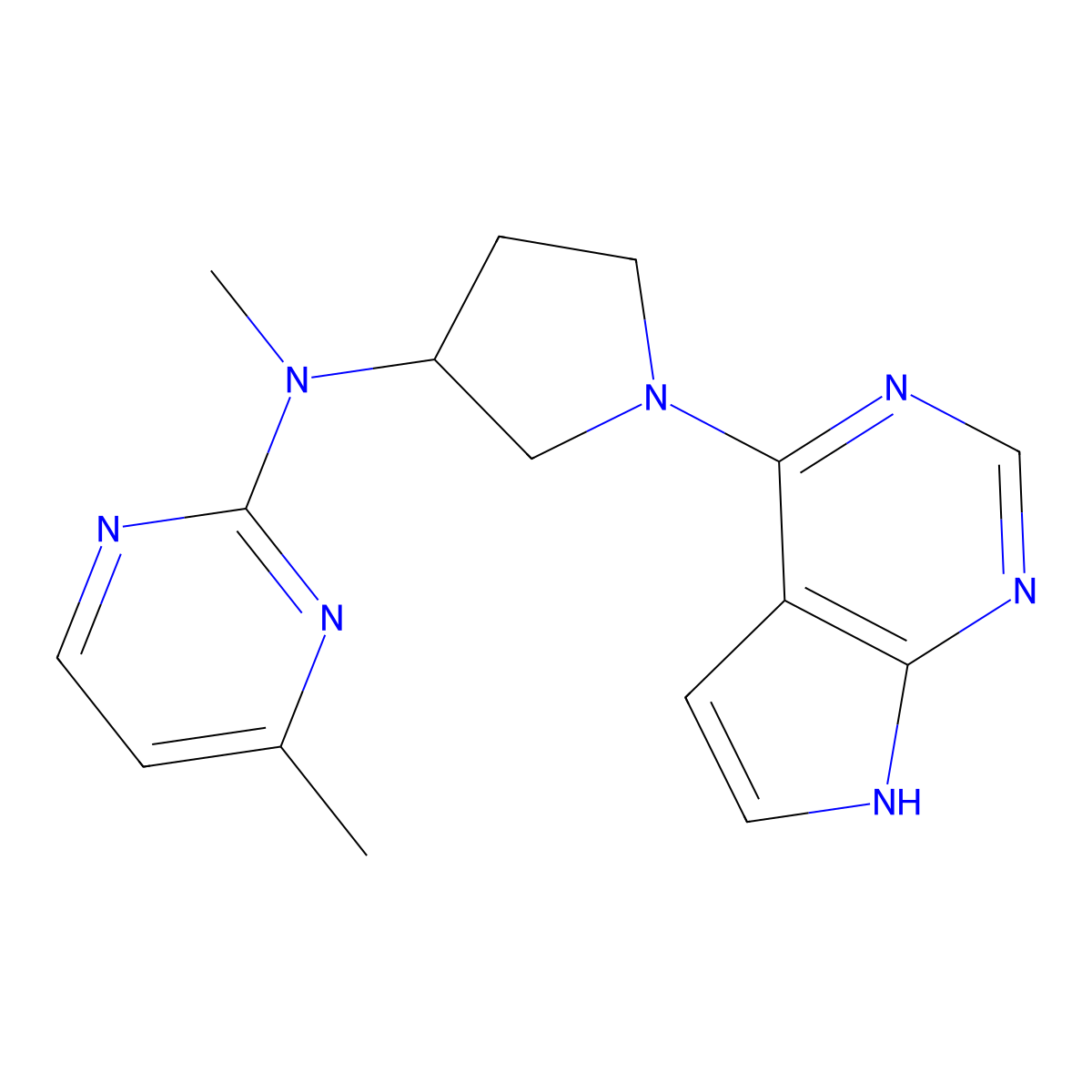 N,4-dimethyl-N-(1-{7H-pyrrolo[2,3-d]pyrimidin-4-yl}pyrrolidin-3-yl)pyrimidin-2-amine molecular structure, CAS 3030766-38-9